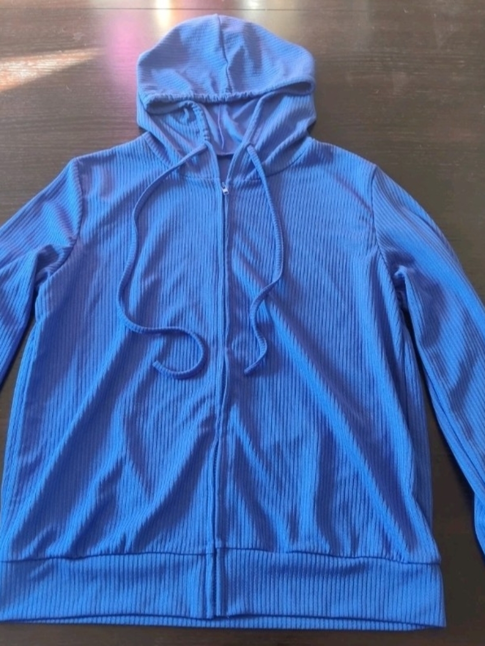Women's Blue Ribbed Zip Hoodie